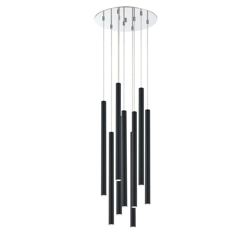 Luminaire suspendu cylindrique à 9 lumières DEL Bowning, Noir mat