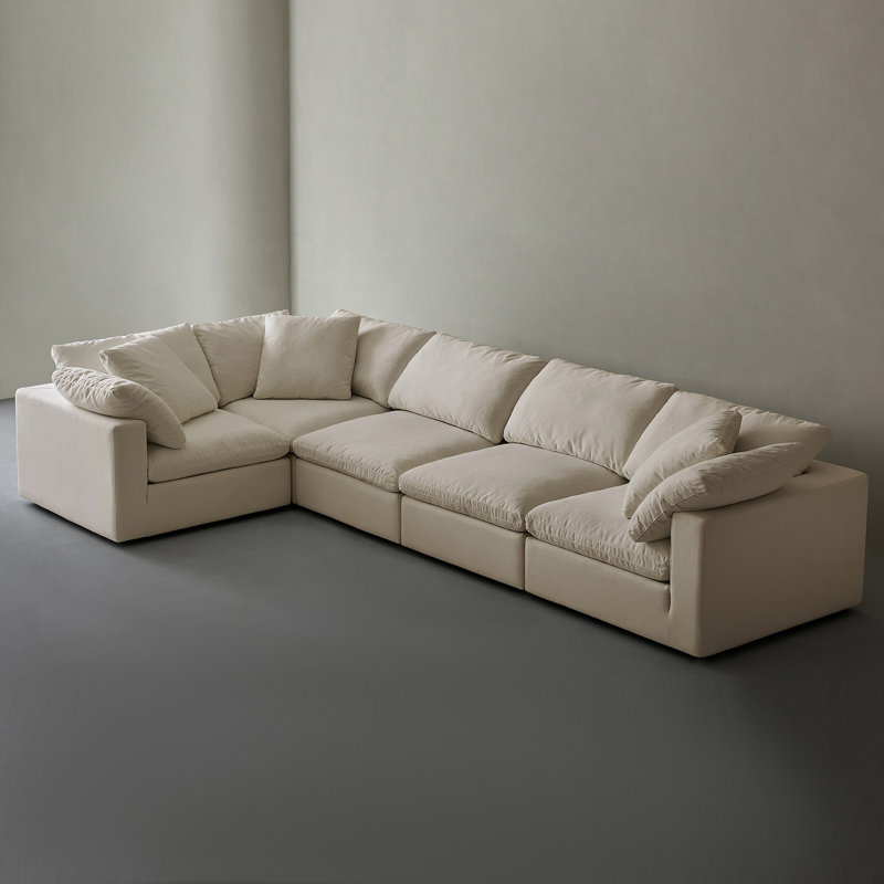 Canapé modulaire en L 5 places, Brun clair