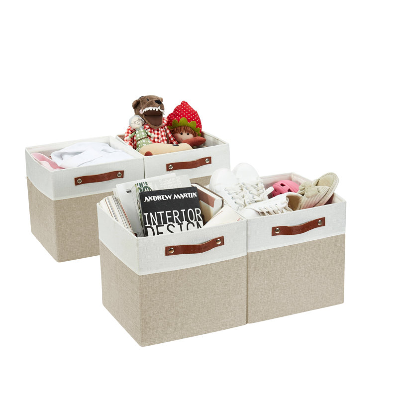 Ensemble de bacs en tissu robuste, H 11 po x l 11 po x P 11 po, Kaki / Blanc