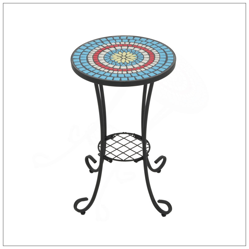 Patio Side Table With Shelf,Blue+Black