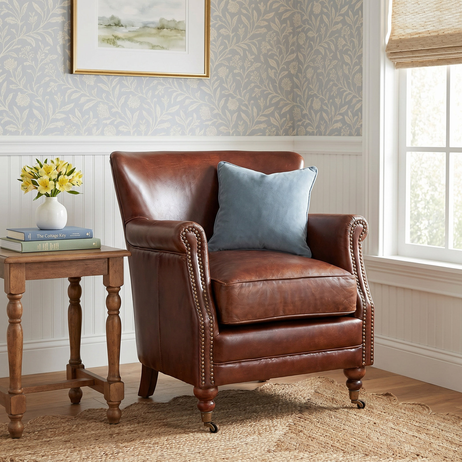 Bellfleur Oak Genuine Leather Club Chair