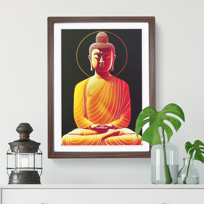 Electric Buddha - Wall Art, 64cm H x 46cm W x 2cm D, Walnut Framed Paper