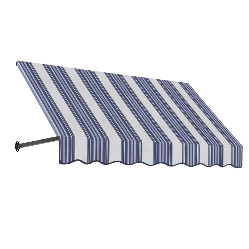 Auvent fixe en tissu acrylique rétro Awntech Dallas, H 31 po x l 88,5 po x P 24 po, Bleu marine, gris, blanc multicolore