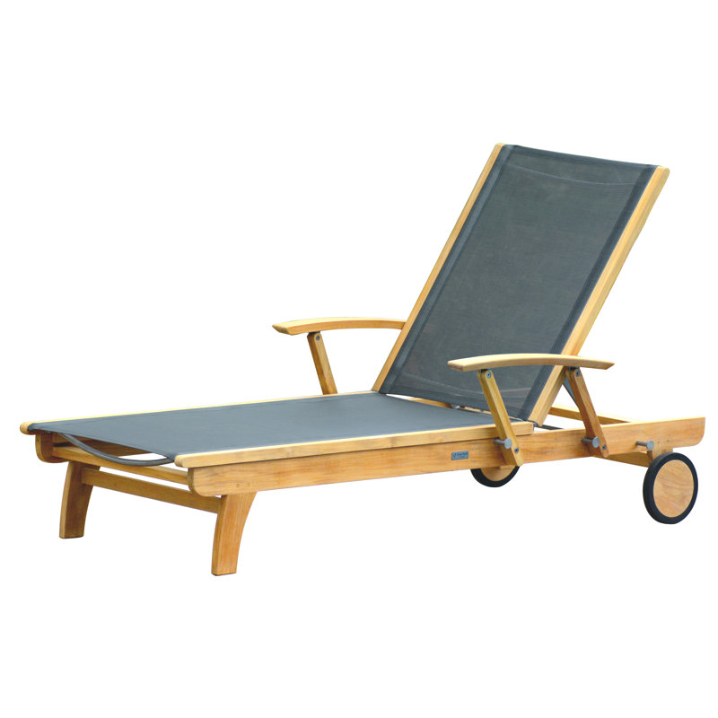 Riviera Teak Outdoor Sling Chaise Lounge, Gray