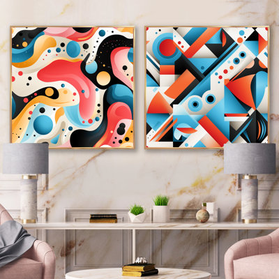 Pink And Blue Popart Trendy Patterns III - Abstract Collages Square Collage Set Of 2