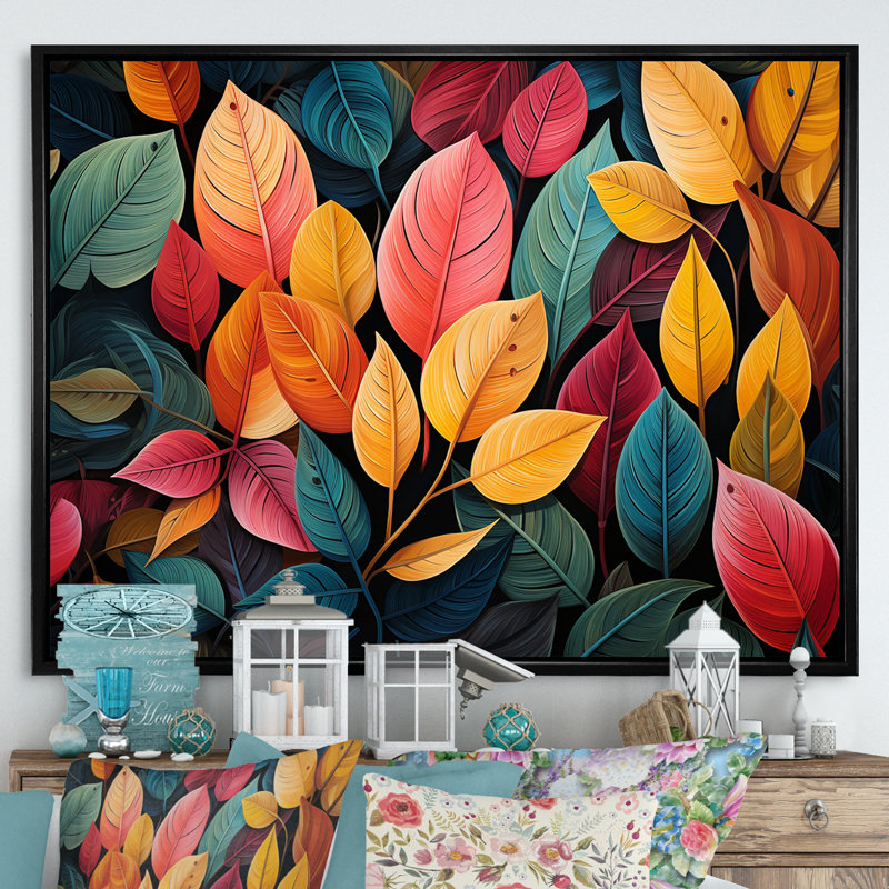 «Abstract Leaves Wilderness Collage», reproduction sur toile, Cadre flottant noir, H 16 po x l 32 po