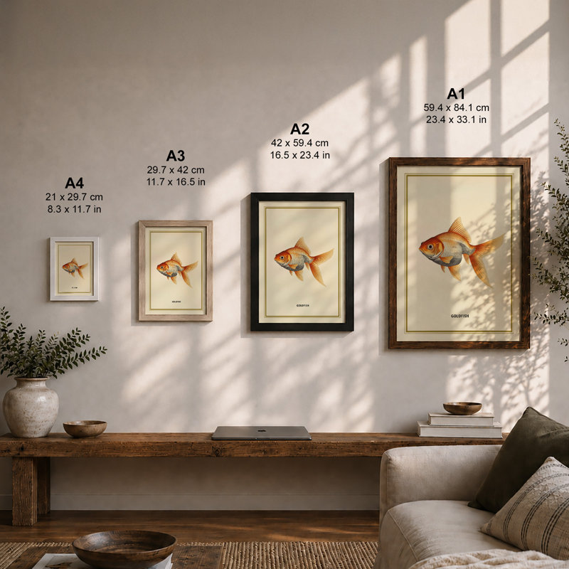 Goldfish Study Botanical - Framed Print, A4 - 29.7 x 21.0 cm, White