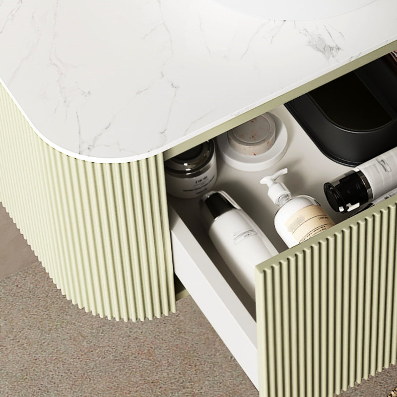 Meuble-lavabo 30 po avec lavabo, lavabo rond en céramique blanc, finition rayée 3D, pré-assemblé, comptoir, contreplaqué, 30"
