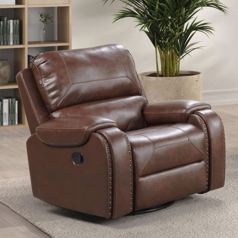 Fauteuil inclinable brun transitionnel - Poignée surdimensionnée, accoudoirs cloutés, plateau-coussin