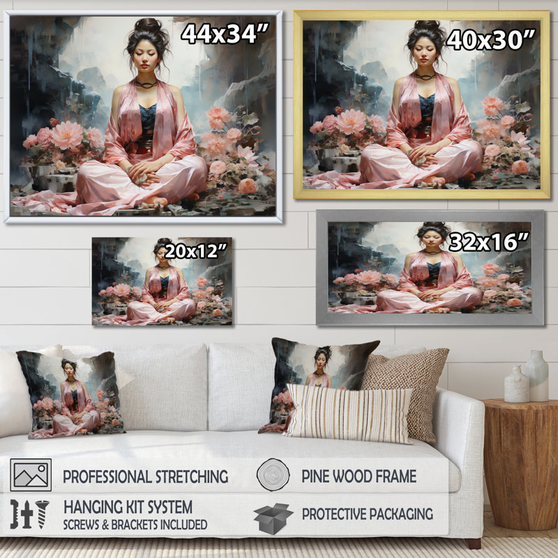 Art asiatique, bodhisattva Grace II - impression, Cadre photo argenté, H 12 po x l 20 po x P 1 po