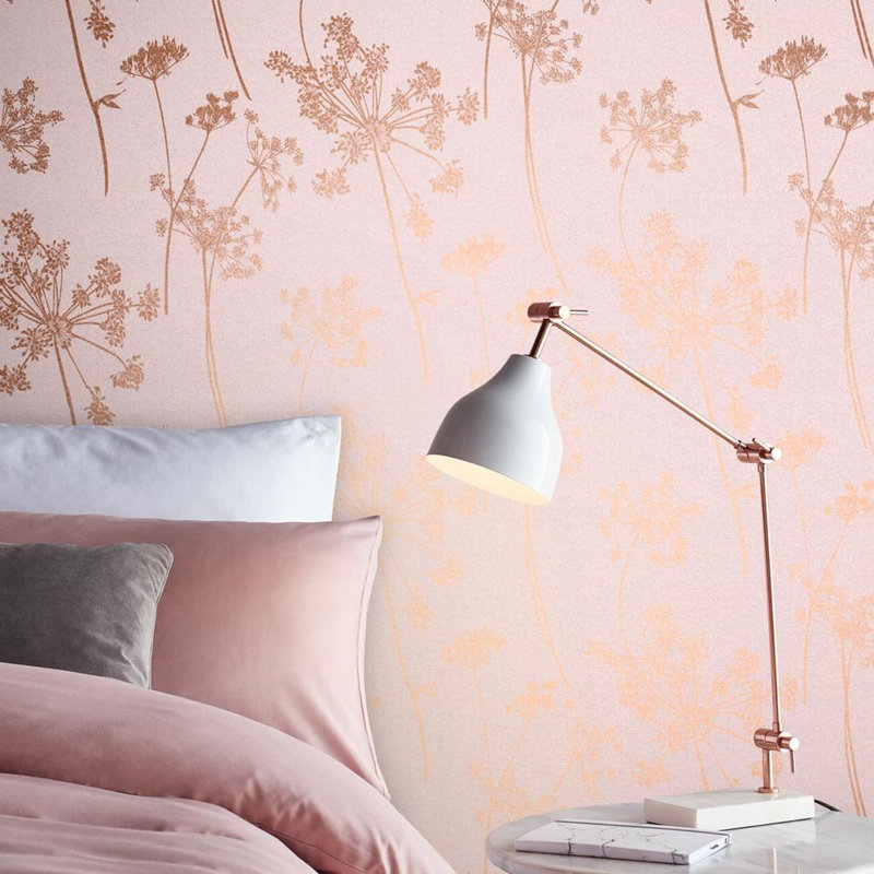Anthriscus Floral Metallic Wallpaper Roll, Blush