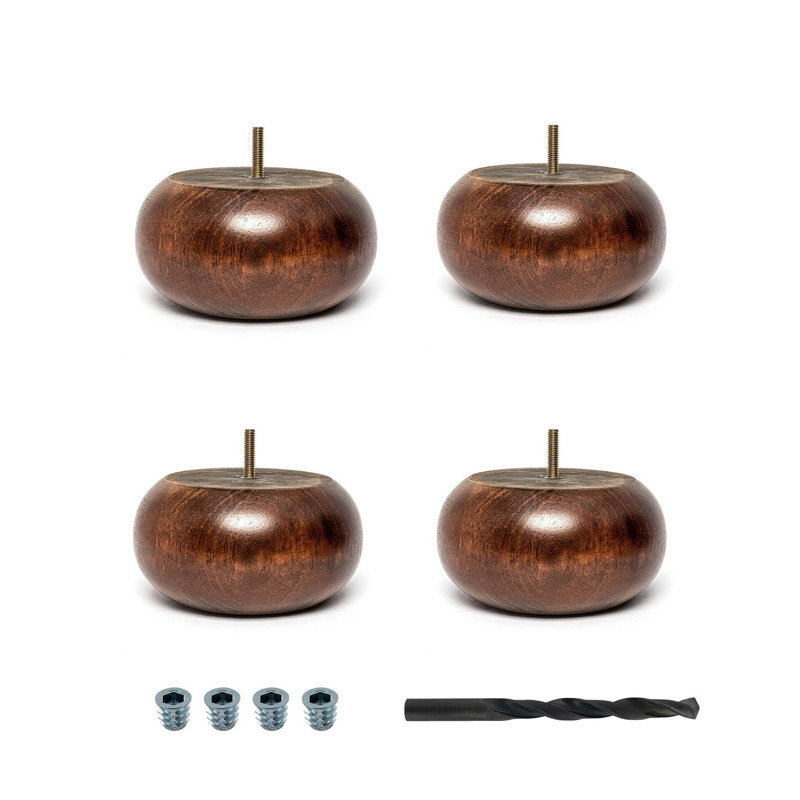 3 in x 6 in Stained Cherry Solid Hardwood Round Bun Foot, Pack of 4, Stained Cherry