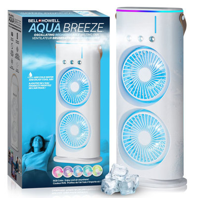 Bell + Howell Aqua Breeze Dual Misting 3 Speed Rechargeable Fan With Remote Control