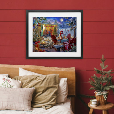 Winter Holiday Camper Party Framed Print Under Glass, design by Henriette Chinaglia