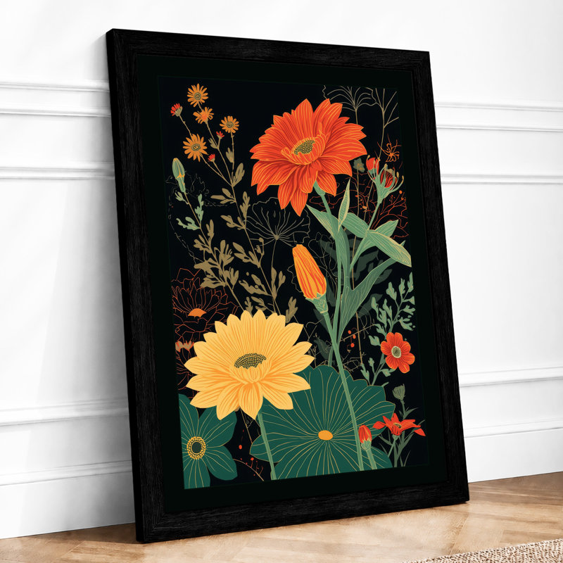 Gerbera Arrangement Botanical - Print, A1 - 84.1 x 59.4 cm, Black