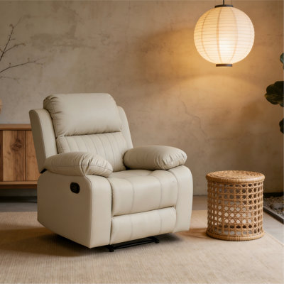 Manual Reclining Faux Leather Armchair Cream