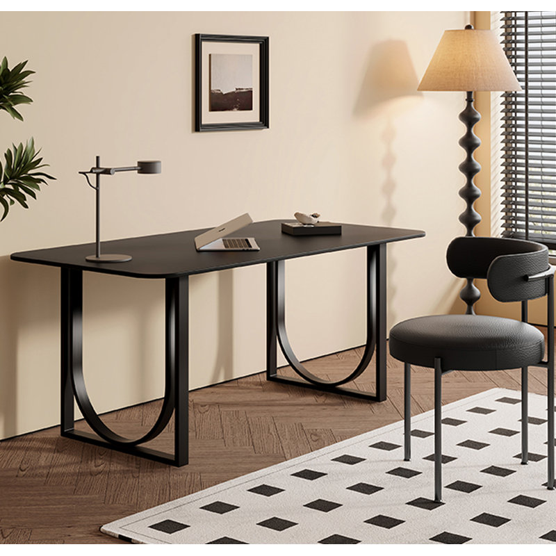 Bureau de table en pierre frittée French French, 29.53" H x 55.12" W x 31.5 "D, Noir