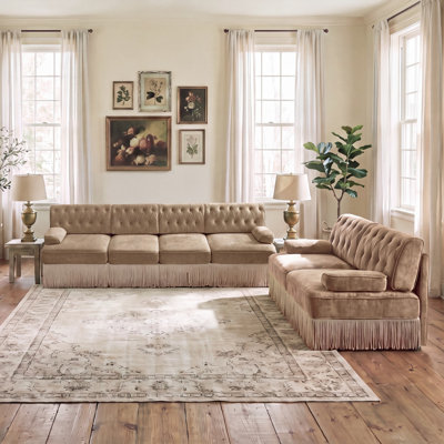 2‑Piece Sofa Set, 1Pc 2‑Seater & 1Pc 4‑Seater Button Tufted Velvet Couch with Tassel Skirt, for Living Room