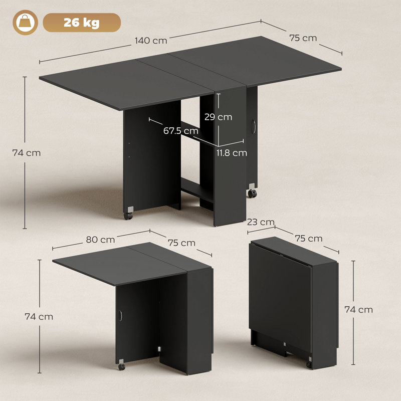 HOMCOM 80-140 cm Folding Dining Table for 4-6 People Drop, Black