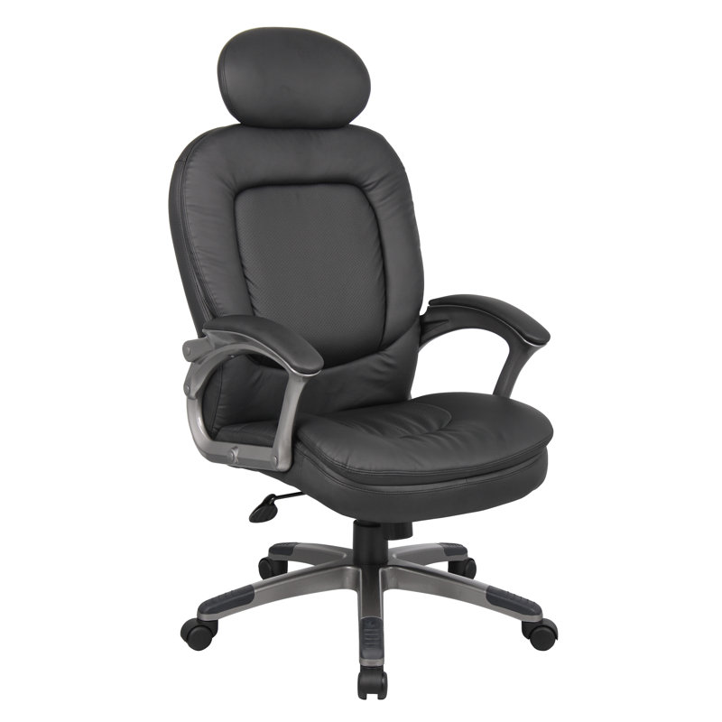 Pewter Finish High-Back Executive Leather Swivel Chair with Pillow Top