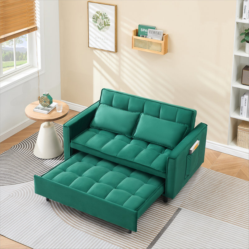 Cubbindall Upholstered Convertible Sofa Bed,Sleeper Sofa,Velvet Sofa,Modern Sofa,Accent Sofa, Green Velvet 2