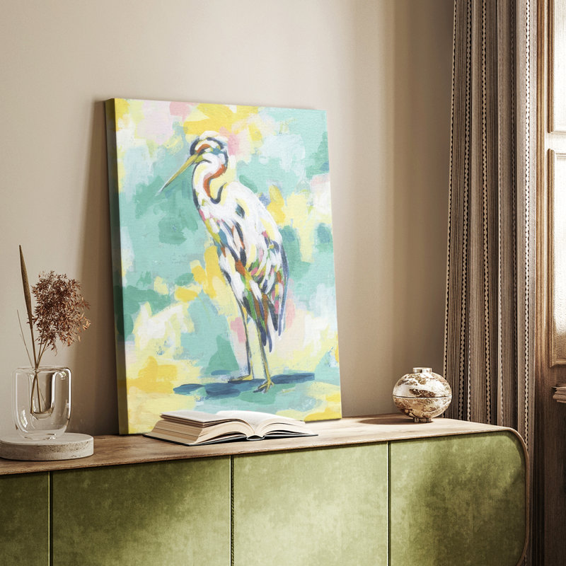 Bright Heron Fresco II - galerie Cavas, H 18 po x l 12 po