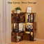 Bibliothèque d'angle, bibliothèque de coin à 4 niveaux, bibliothèque de style Mid-Century avec tablettes de rangement, support de présentation multicouche, pour le bureau à domicile brun