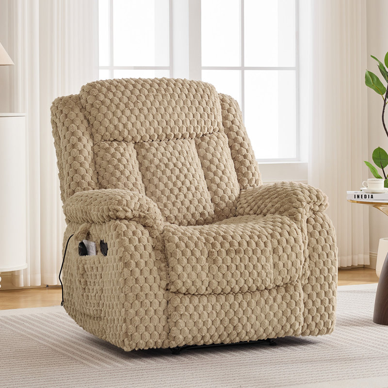 39.3" Wide Modern Plush Heated Massage Manual Recliner, Sandy Yellow