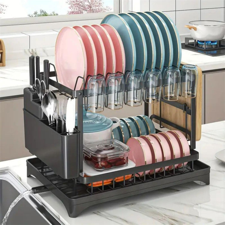 Rustproof 2-Tier Dish Rack With Drainboard