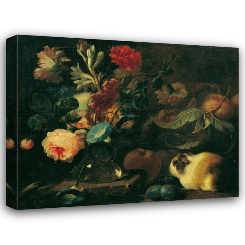 «Nature morte avec des cochons d'Inde, des fleurs et des fruits» par Franz Werner Von Tamm - Art mural sur toile tendue avec châssis
