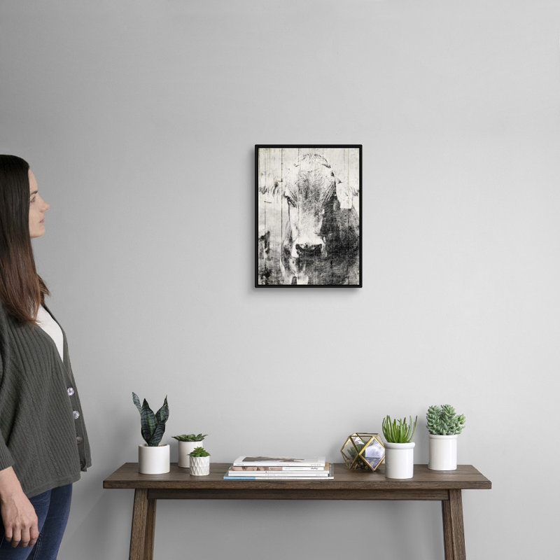 «Vintage Cow» par Jace Gray, reproduction sur toile, H 18 po x l 14 po x P 1,75 po, Cadre noir