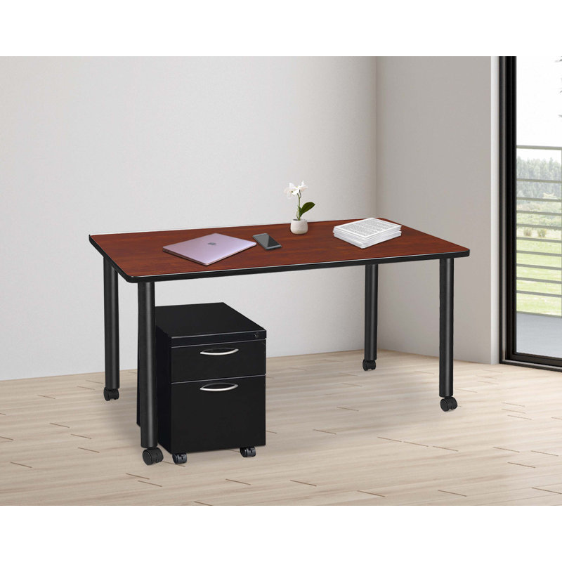 Regency Kee Mobile Desk with Storage, Cherry/Black, 29" H x 60" W x 24" D