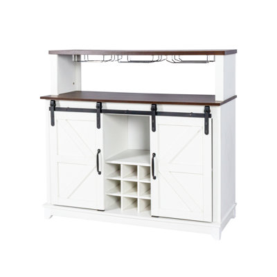 Modern 47" Coffee Bar Wine Cabinet With Sliding Barn Door , Sideboard Buffet Cabinet With Wine Bottle Rack, Storage Cabinet
