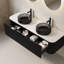 Meuble-lavabo mural moderne 60 po avec deux lavabos en verre, armoire noire