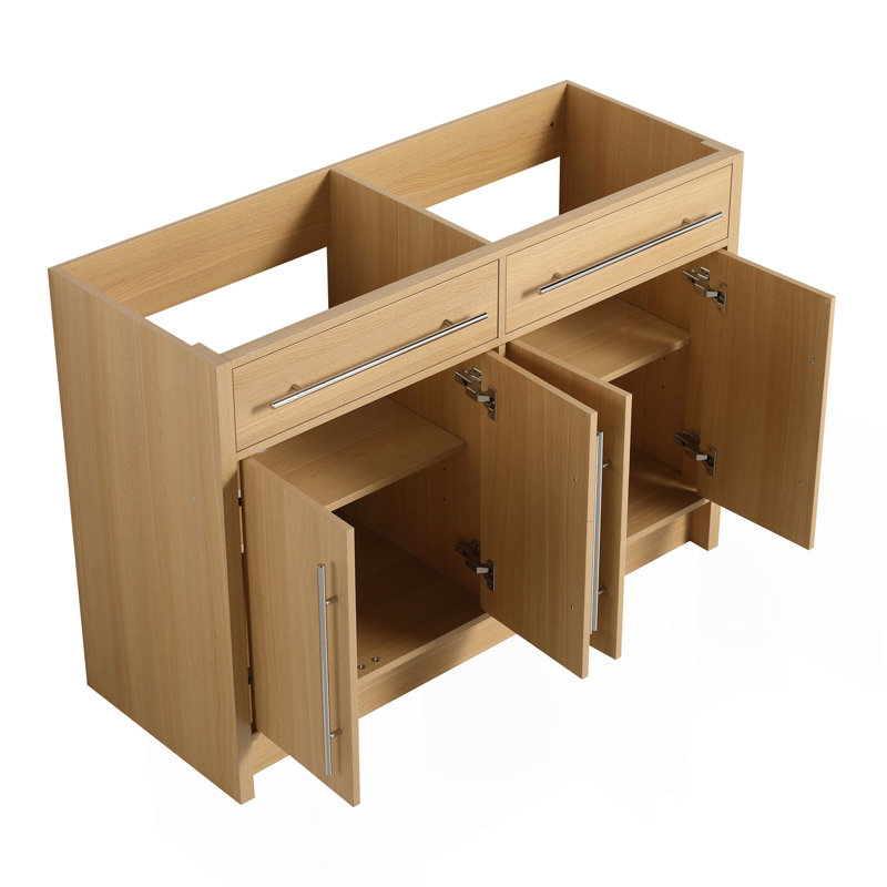 Meuble-lavabo autoportant 48 po, 4 portes à fermeture douce, chêne original, contreplaqué, KD-PACKING, (meuble-lavabo seulement, sans lavabo)
