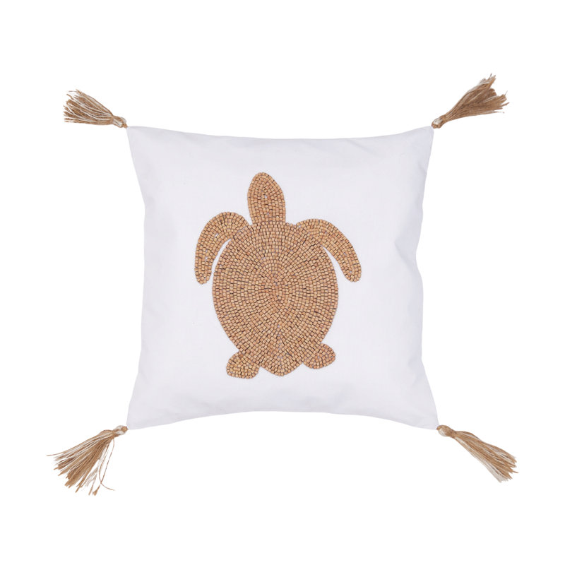 Turtle Handmade Wood Beaded Throw Pillow