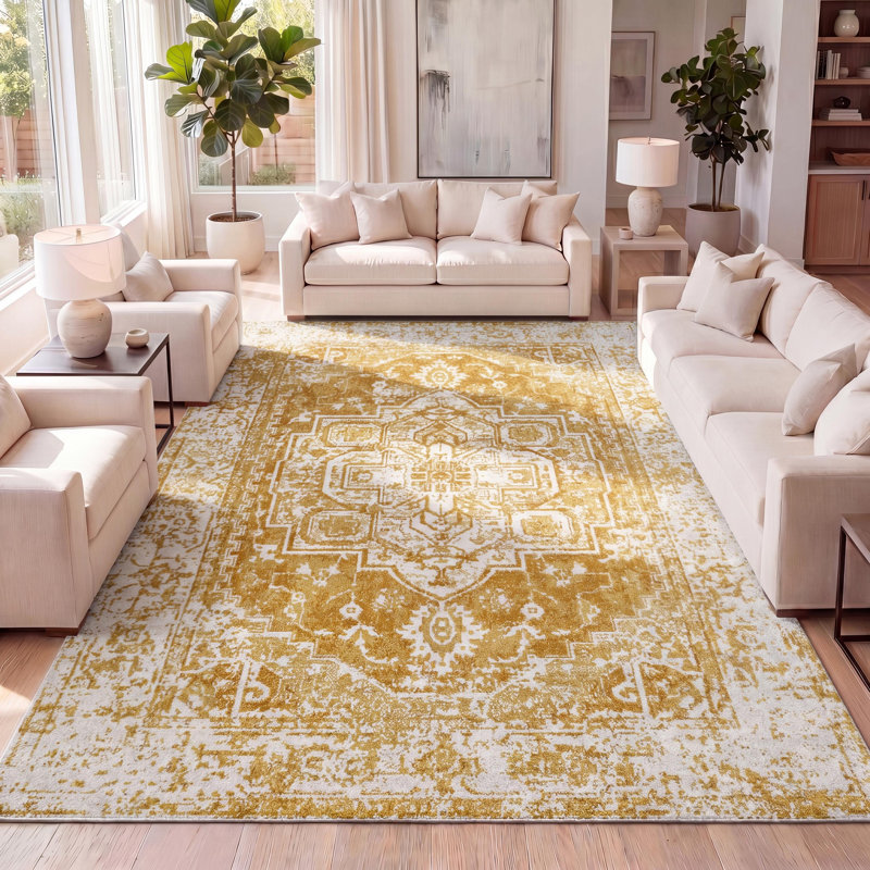 Audrey Bohemian Ornate Medallion Orange/White Rug, Rectangle 7'8" x 10'