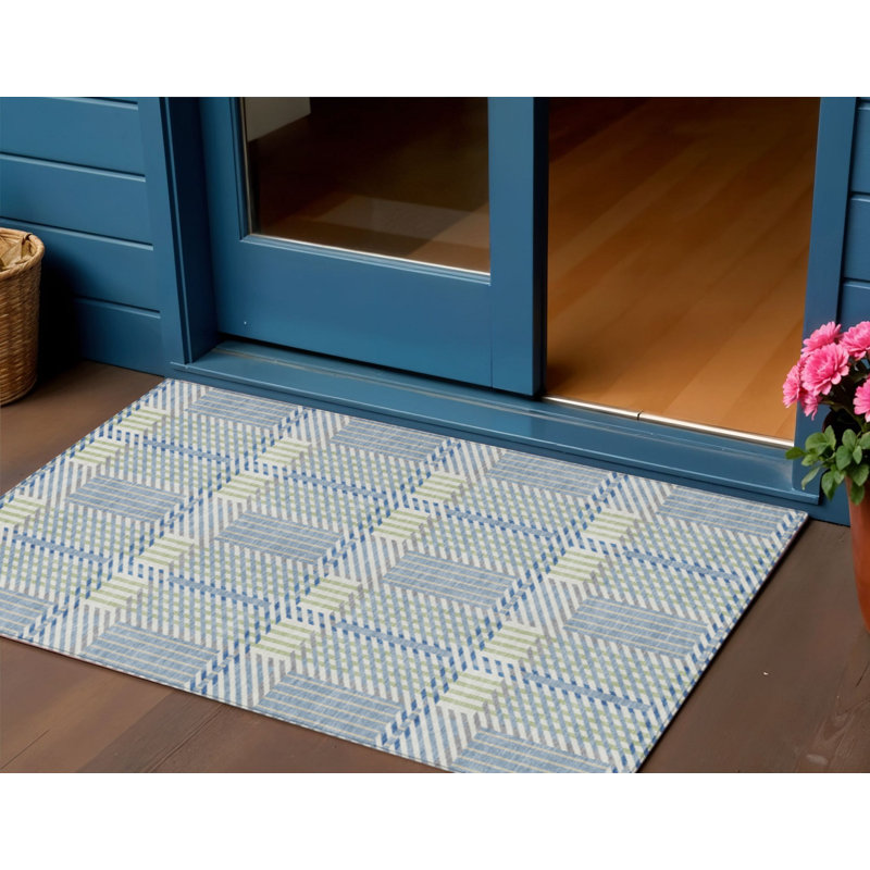 Tapis d'intérieur lavable à carreaux bleu denim 3 pi x 5 pi