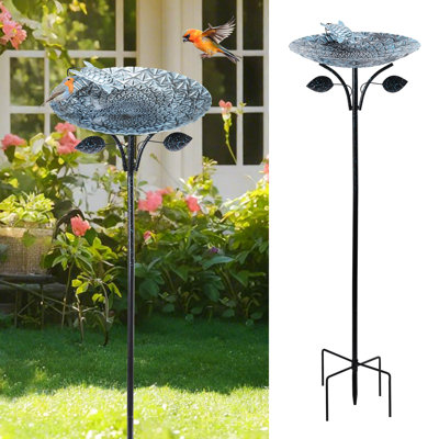 Metal Bird baths Bowl Bird Feeder with Stake for Outdoor Garden Yard