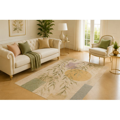 "Ultra Lightweight" 5' x 7' Willow Leaf Modern Collage Area Rug for Living Room, Soft Low Pile Carpet with Non-Slip Silicone Backing for Bedroom, Hallway, Office, Kids and Pets