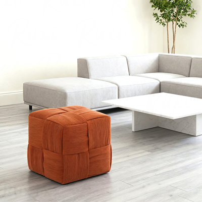 Square Corduroy Woven Design Ottoman Foot Rest - Soft Comfortable Sofa Stool