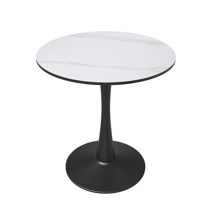 Table de salle à manger ronde Bristol 24 po avec plateau en pierre frittée et base en acier inoxydable, Blanc