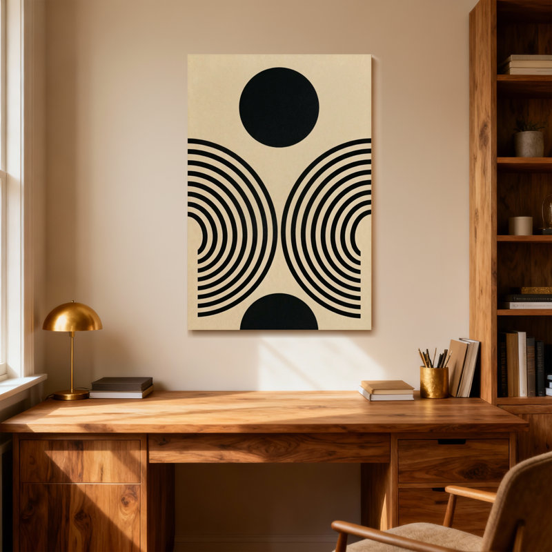 Motif de cercles noirs et d'anneaux concentriques tendance, H 16 po x l 24 po