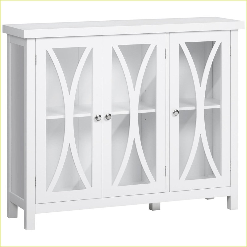 Buffet Buffet, crédence en panneau de fibres à densité moyenne blanc avec 3 portes en verre trempé | Tablettes réglables | Motif d'arc