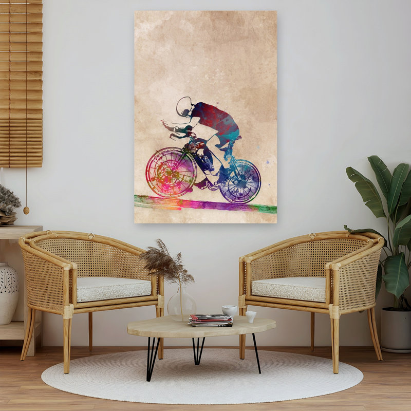 «Vibrant Cyclist Motion», art mural contemporain, H 60 po x l 40 po