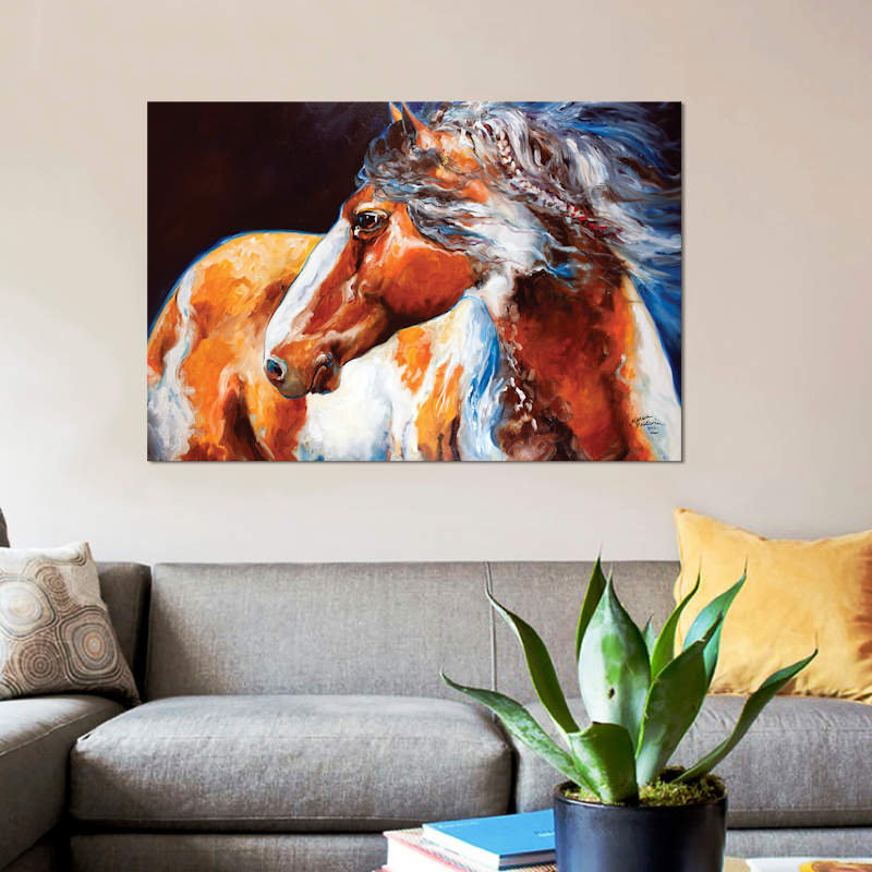 «Moican Indian War Horse» par Marcia Baldwin, reproduction sur toile tendue sur châssis, H 12 po x l 18 po x P 1,5 po