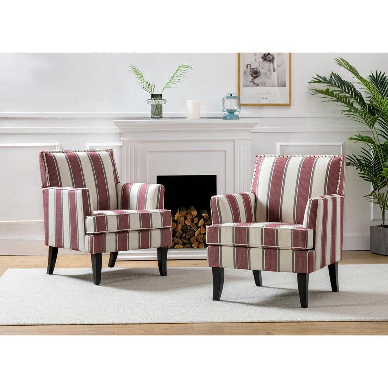 Iliana 27.15" Wide Transitional Upholstered Armchair with Nail Head Trim, Red Polyester