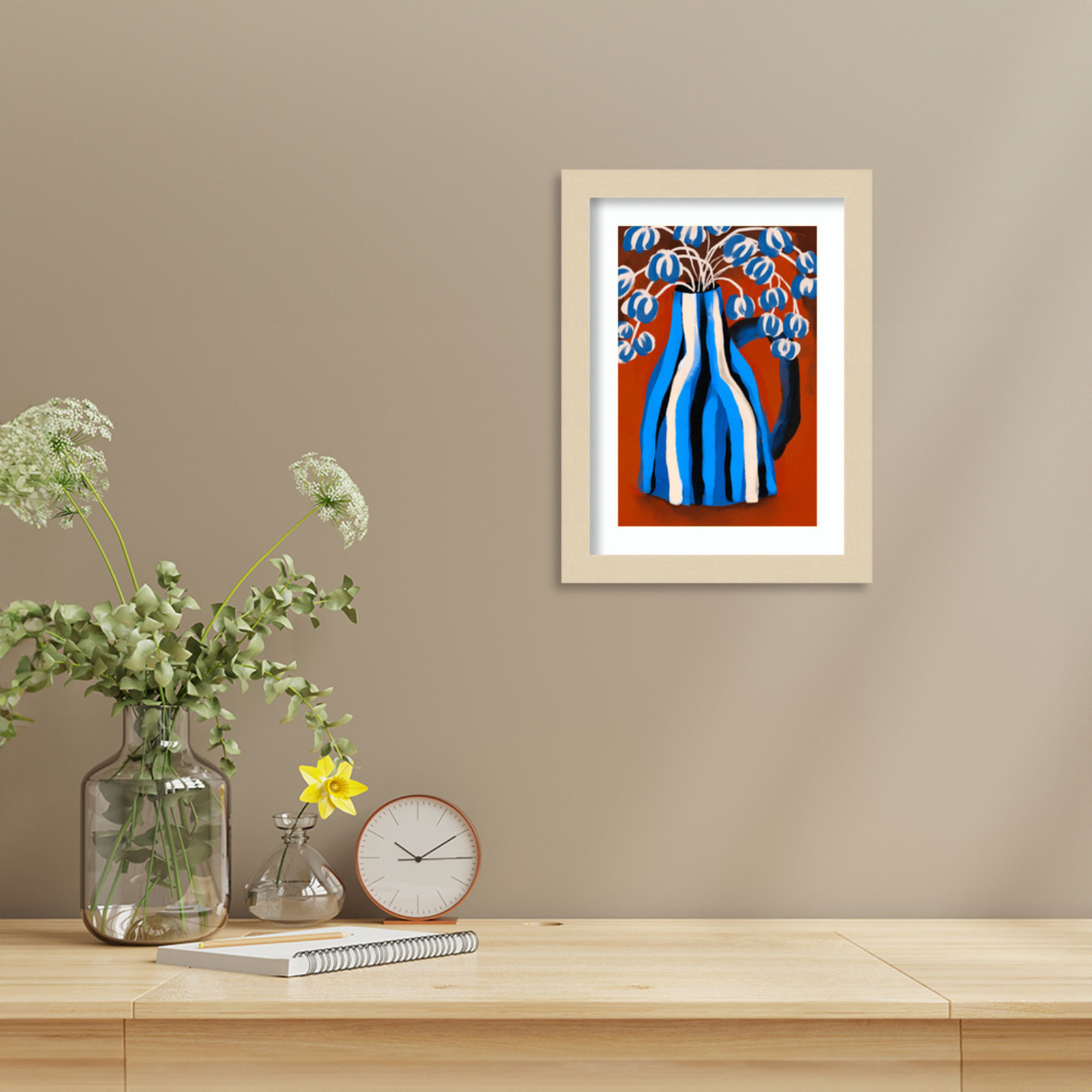 Galya "Striped Vase" Print by Treechild, Brown, 13" H x 10" W