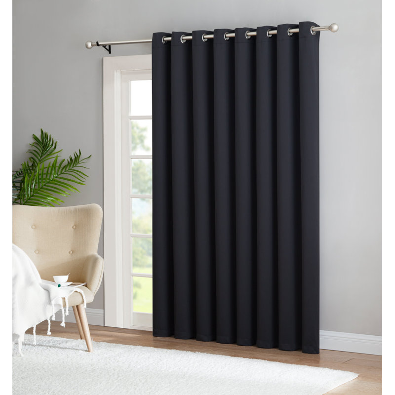NICOLE PATIOS Extra Wide Solid Room Darkening Curtain Panel, Black, 102" W x 96" L