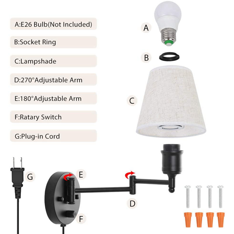 Swing Arm Wall Sconce Plug-in Wall Fixture Lamp